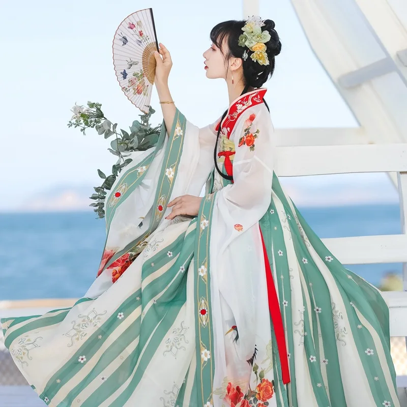 

Оригинальное женское платье Hanfu в китайском стиле с вышивкой, большими рукавами, длиной груди и воротником-стойкой