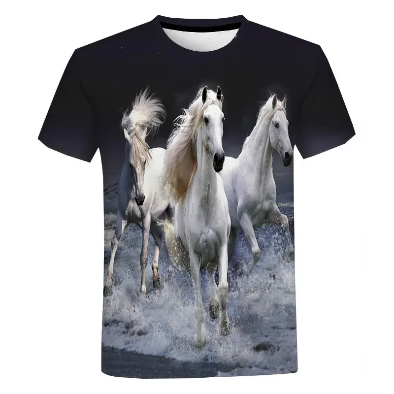 Summer 3d Horse Print Ladies Clothing Top Women O-neck Harajuku Tee Shirt Casual Streetwear Short Sleeve Tshirt