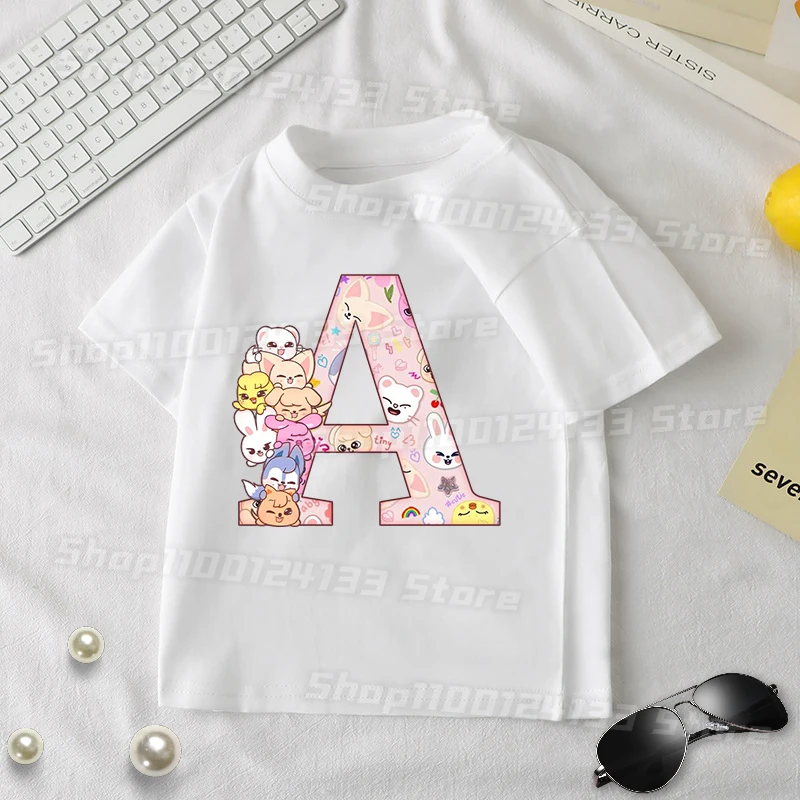 

Skzooo T-shirt Cotton Stray Kids Cute Letters A-Z Anime Print Y2K Kawaii Tee Shirt Girl Casual Clothes Party Game Birthday Gift