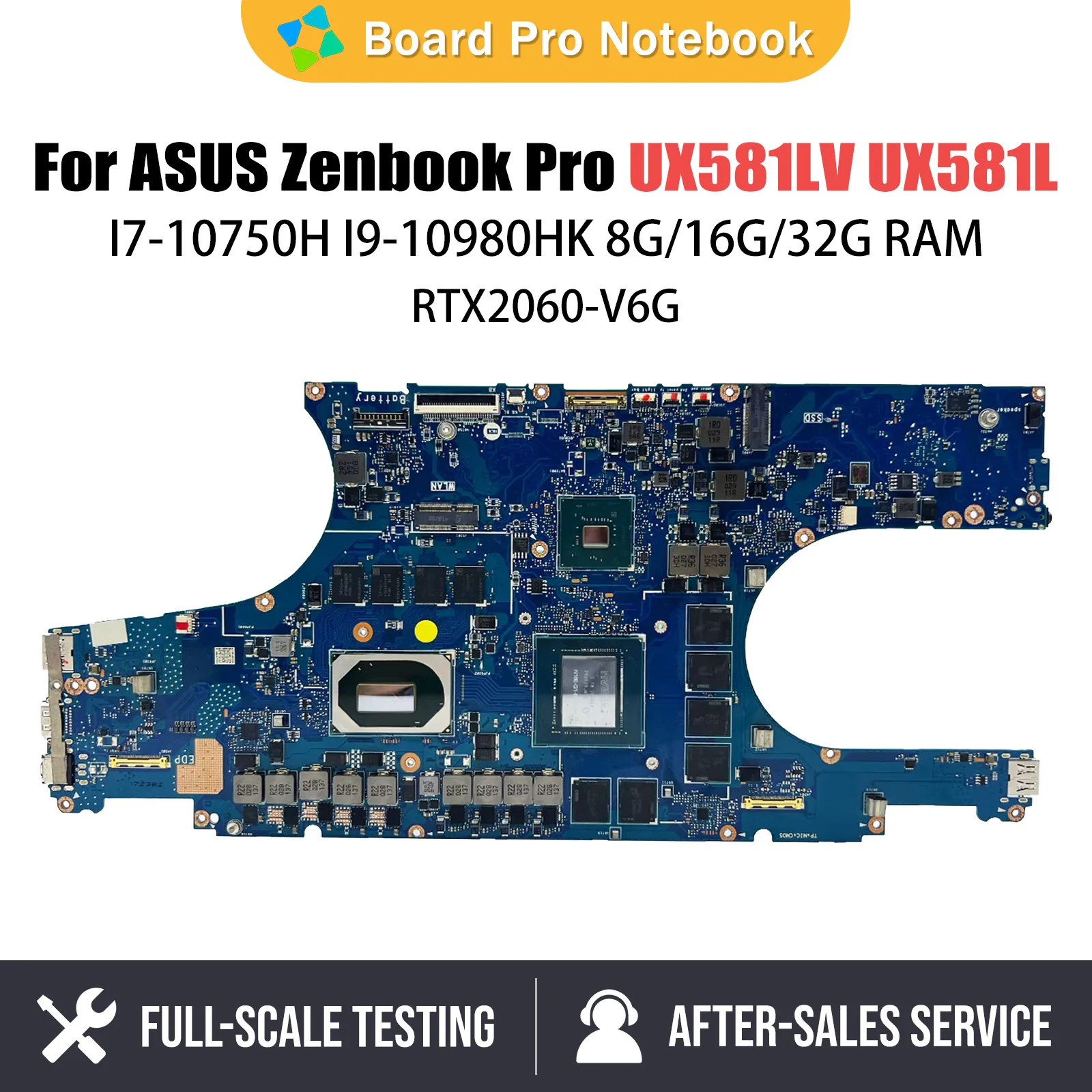 

UX581LV Laptop Mainboard For ASUS Zenbook Pro Duo UX581L Notebook Motherboard I7 10750H I9 10980HK CPU RTX2060 6G 16G 32G RAM