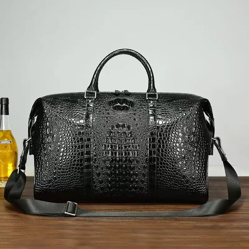 2026 Fashion Men's Alligator Crocodile Pattern Genuine Leather Travel Handbags Men Shoulder Bag Messenger Luggage Laptop Bags