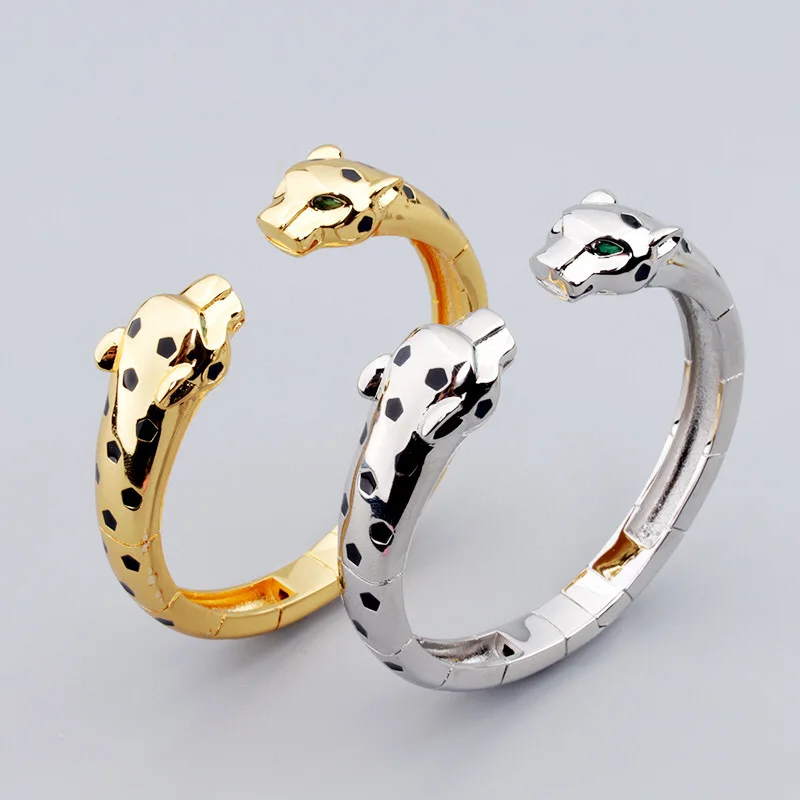 Europe America Ring Bracelet Men Women Lady Plated Gold Color Smooth-surface Black Spots Green Eyes Double Leopard Jewelry Sets