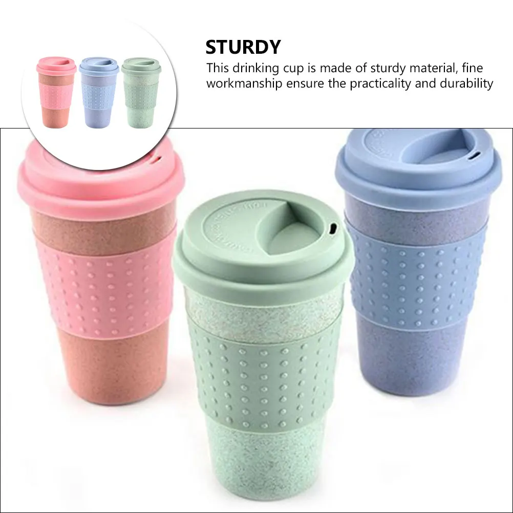 

3pcs Wheat Straw Water Cups with Lids Large Capacity Leak-Proof Reusable Plastic Tumblers for Coffee Tea Milk Office Home