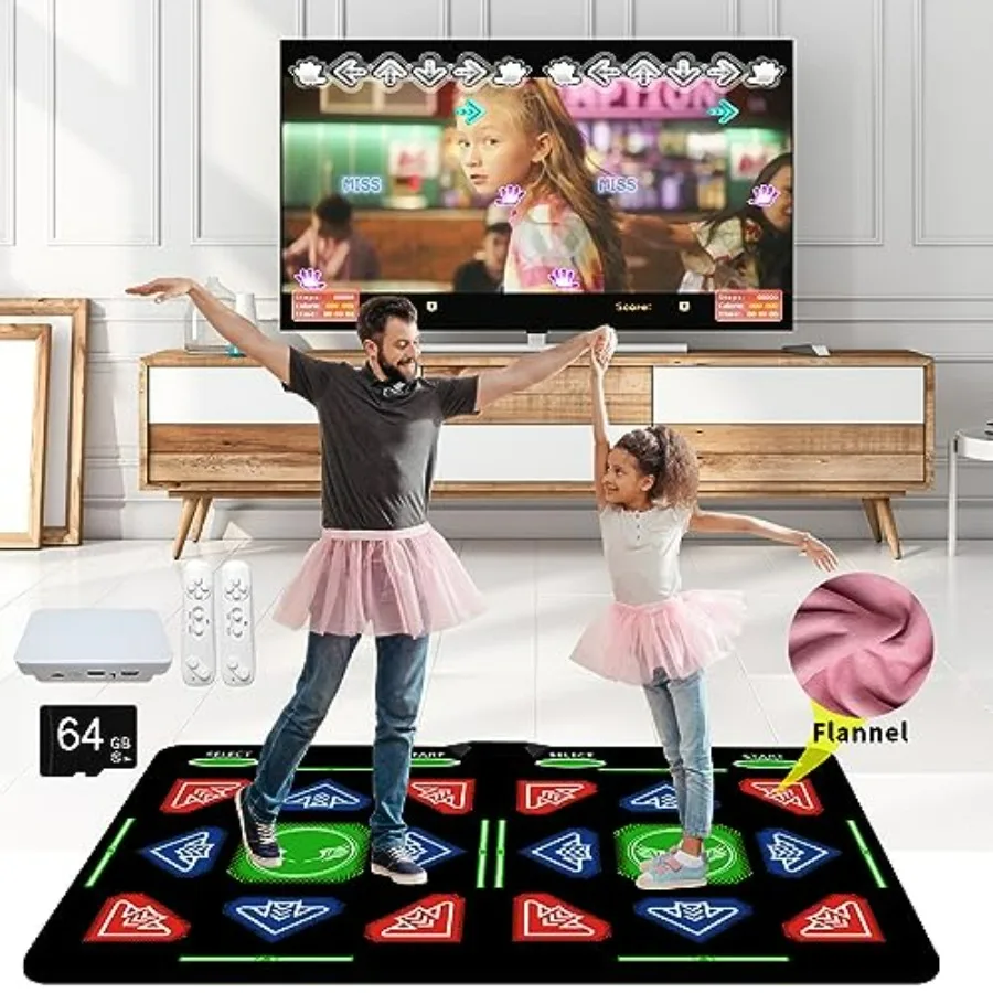 

HDMI Double Music Dance Mat for Adults Fitness Dance Pad with 64G Memory Card 1000 Games 885 Songs 81 MVs 3D Cartoon Dance Mode