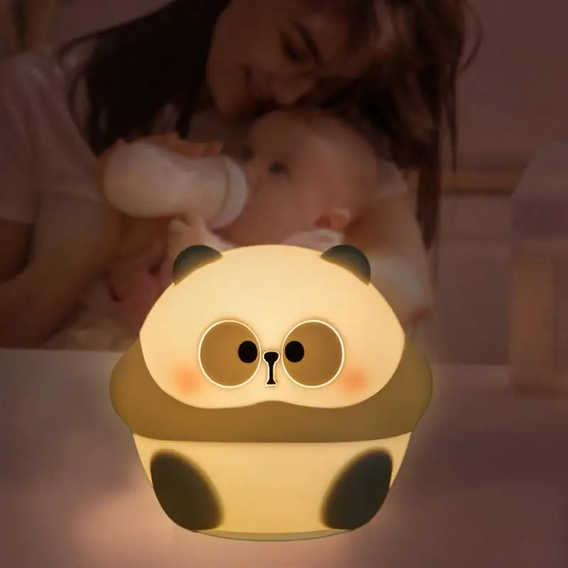 Panda Night Light Animal Night Lamp Cute Panda Soft Silicone Touch Control Rechargeable Convenient Silicone Animal Nursery Lamp