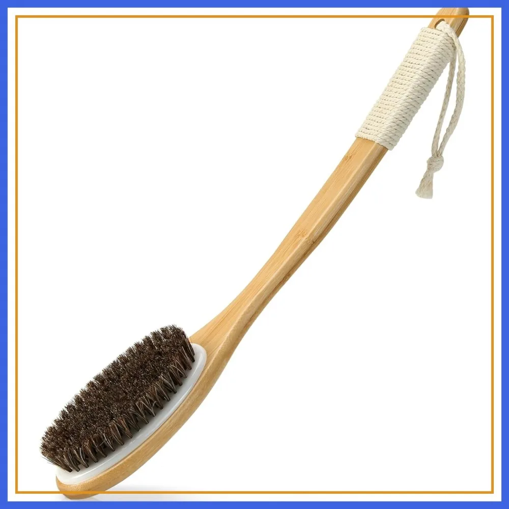 

Bamboo Shower Brush with Curved Long Handle, 16.7 Inches Exfoliating Back Scrubber with Natural Bristles for Men & Women