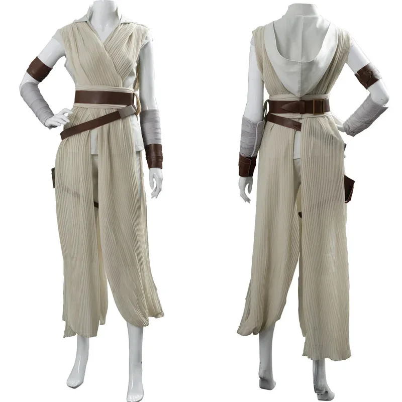 

Rey Cosplay Fantasy Beige Battle Suit Movie Space Battle Female Jiedi Knight Costume Disguise Adult Women Fantasia Outfits