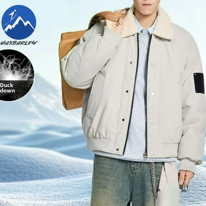 

Men Down Jacket Luxury American Fashion Duck Down Warm Coat Casual Fur Collar Lapel Outdoor Commute Cold Resistant Winter Parka