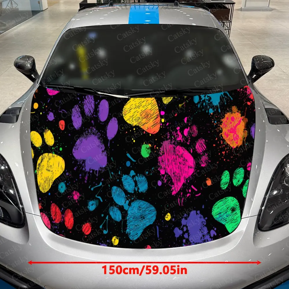 Bold Rainbow Paw Splatter Color Design Car Hood Stickers, Decorative Pattern Car Stickers, Car Self-adhesive Scratch Resistant D
