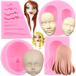 Doll Hair Silicone Mold Human Face Fondant Mold Cake Decorating Tools Cupcake Topper Polymer Clay Candy Chocolate Gumpaste Mould