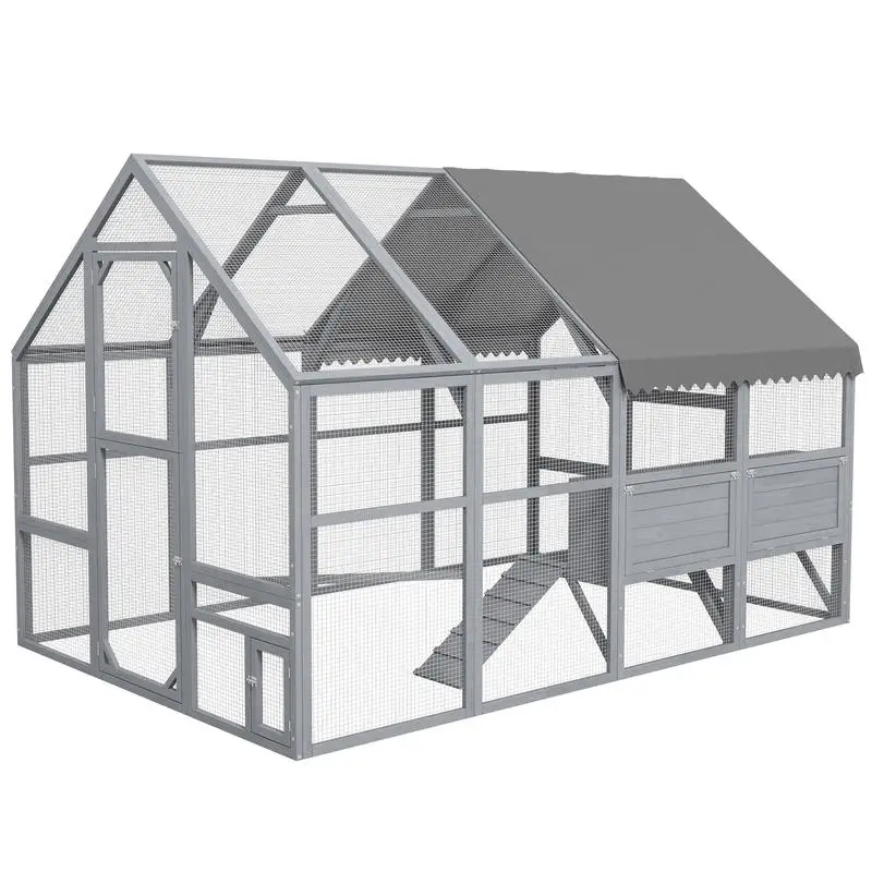 

PawHut 9' x 6' x 6' Large Chicken Coop with Nesting Box, Water-Resistant and Anti-UV Cover for 8-12 Chickens, Gray