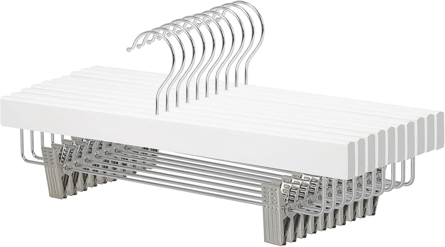 

Wooden Pants Hangers with Clips for Closet Organization, White, 10-Pack
