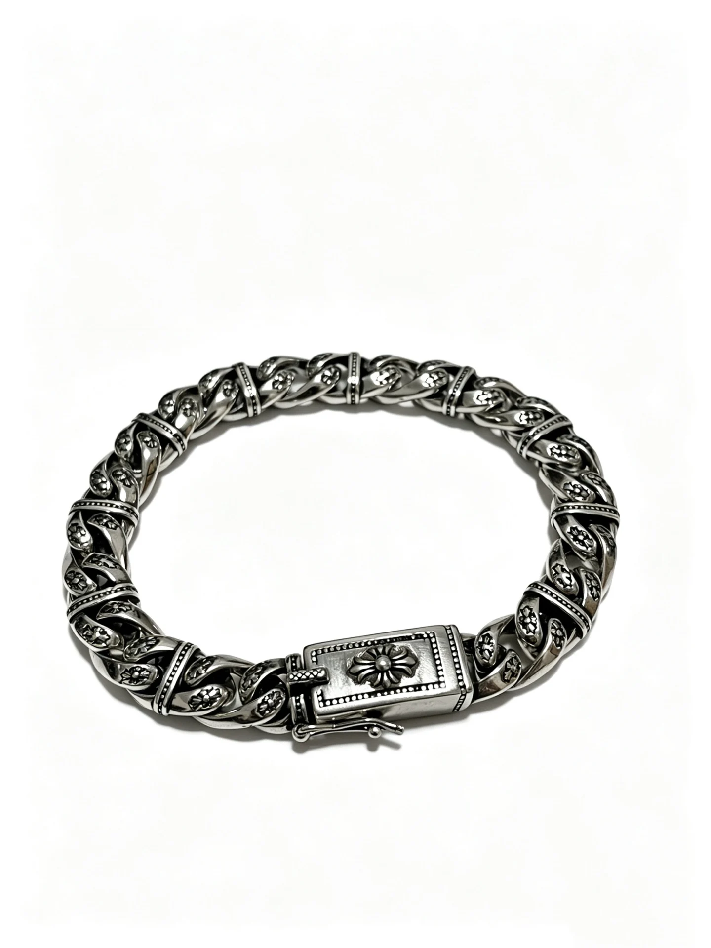 

S925 sterling silver new domineering cross bracelet trendy men CH handmade retro bar bracelet women bracelet