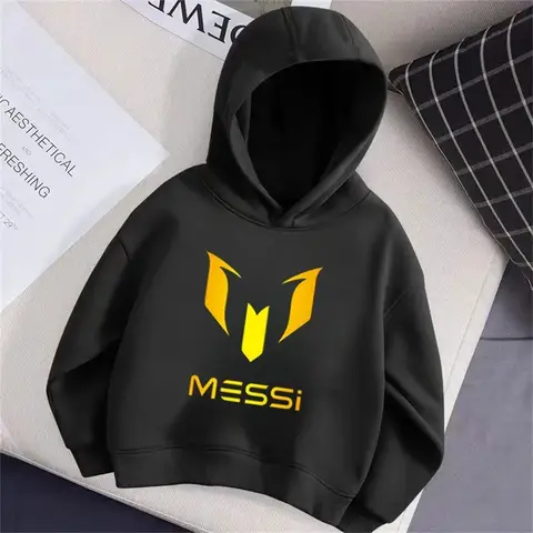 İlkbahar ve Sonbahar Messi Baskılı Çocuk Kapüşonlular Uzun Kollu Rahat Moda Sokak Sporları Çocuk Tişörtü Erkek Kız Kazak Ceket