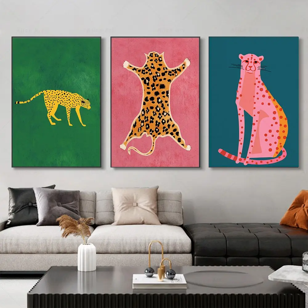 Colorful Abstract Poster Tiger Leopard Cheetah Cat Animal Wall Art Canvas Painting Trendy Prints Wall Pictures Living Room Decor