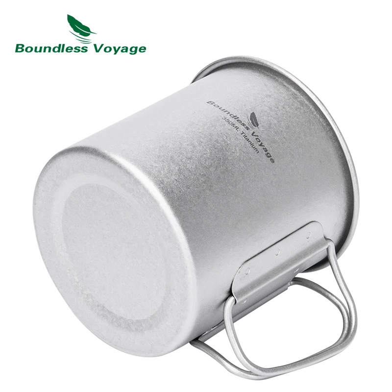 Boundless Voyage Titanium Camping Mug with Lid & Folding Handle Ultralight Portable Stackable Backpacking Cup for Outdoor Hiking