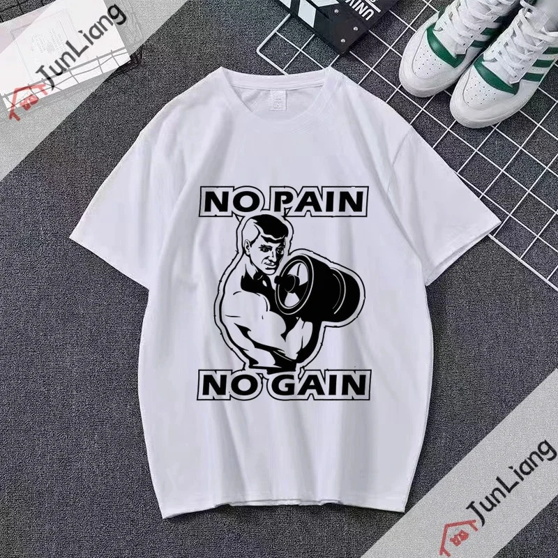 NO PAIN NO GAIN Men T-shirts Gym Fitness Clothing Mens T Shirt for Male Bodybuilding Tshirts Loose Breathable Oversize Clothes