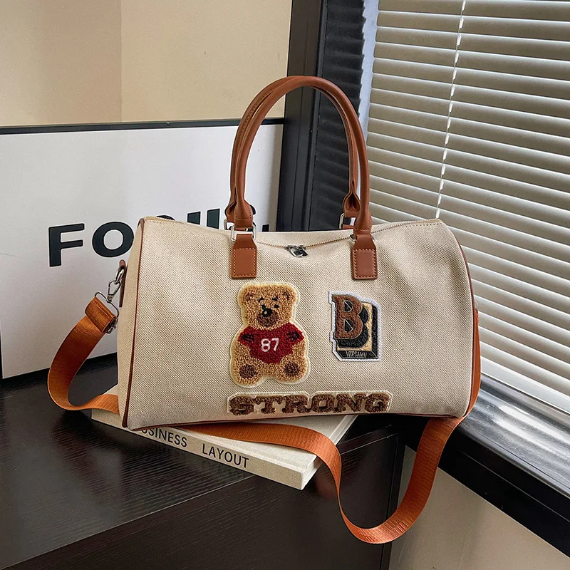 

Модная дорожная сумка через плечо с регулируемым плечевым ремнем, сумки через плечо с медвежьим узором, большая вместительная дорожная сумка