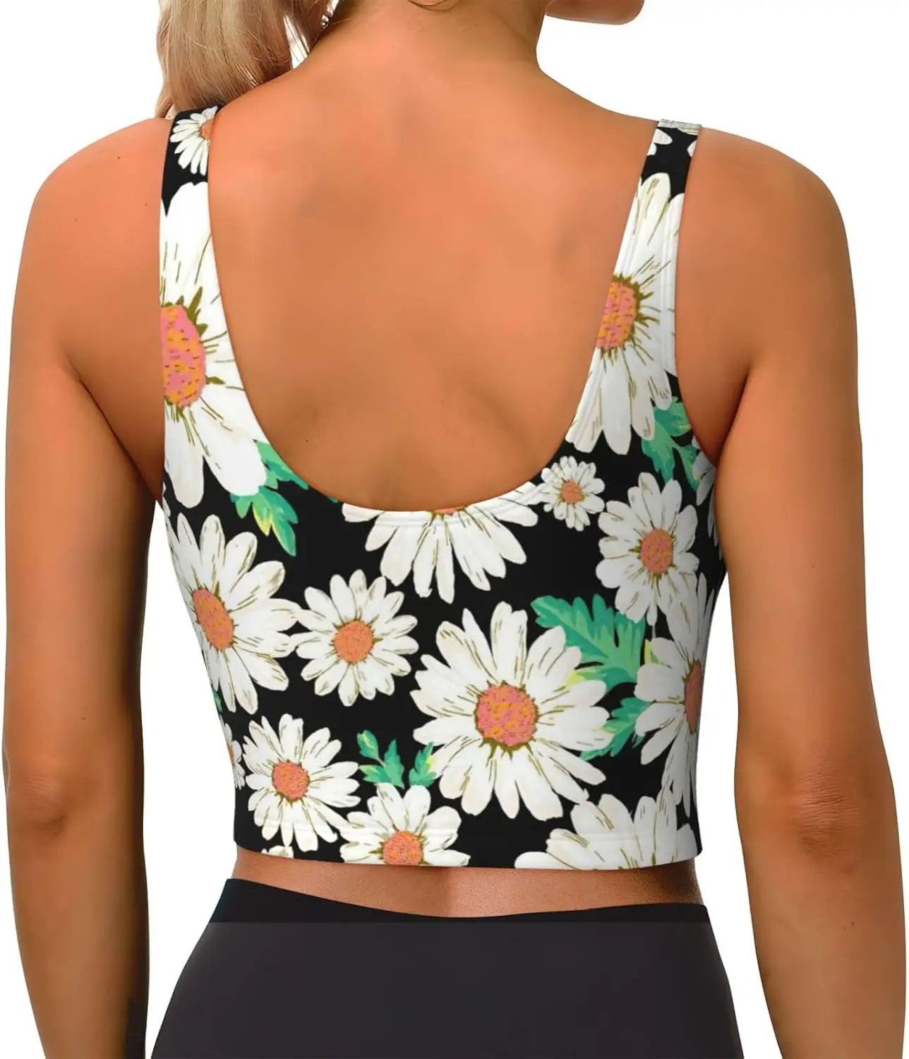 قميص بدون أكمام رياضي مطبوع عليه زهرة الأقحوان للسيدات، سترة يوجا خفيفة الوزن مع حشوة قابلة للإزالة