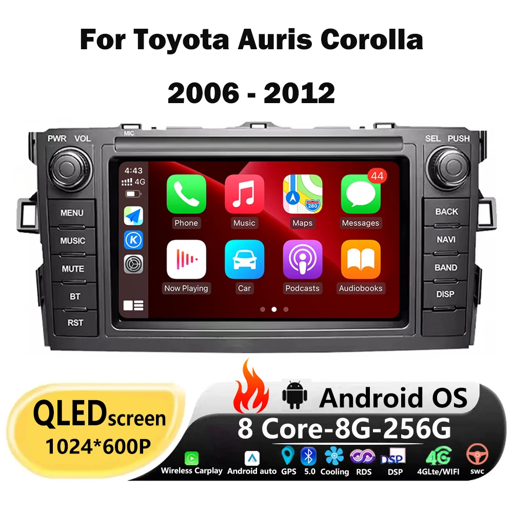 7 Inch Android 16 Auto Carplay For Toyota Auris Corolla 2006-2012 Car Radio Multimedia Player GPS Navigation Carplay Head Unit