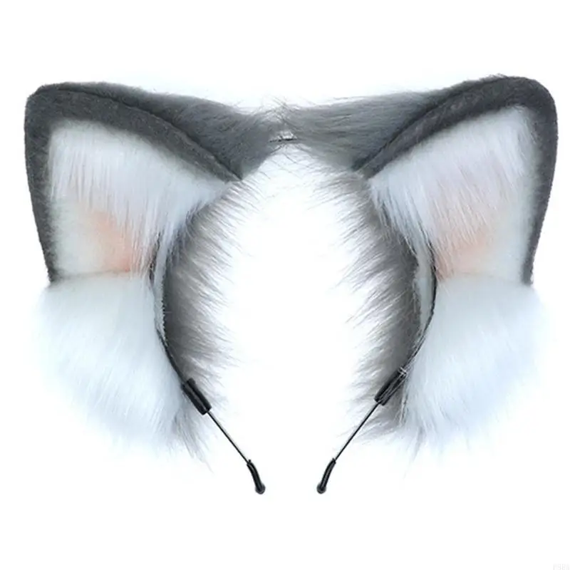 

P88A Обруч для волос животных Искусственный мех Волчьи уши Ручная работа Моделирование ушей животных Хэллоуин