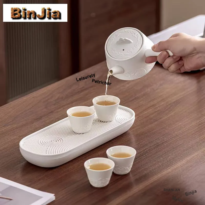 With Travelling Bag 4 Cups Chinese Kung Fu Tea Set Travel Ceramic Portable Teapot Porcelain Teaset Gaiwan Tool Tea Ceremony Gift