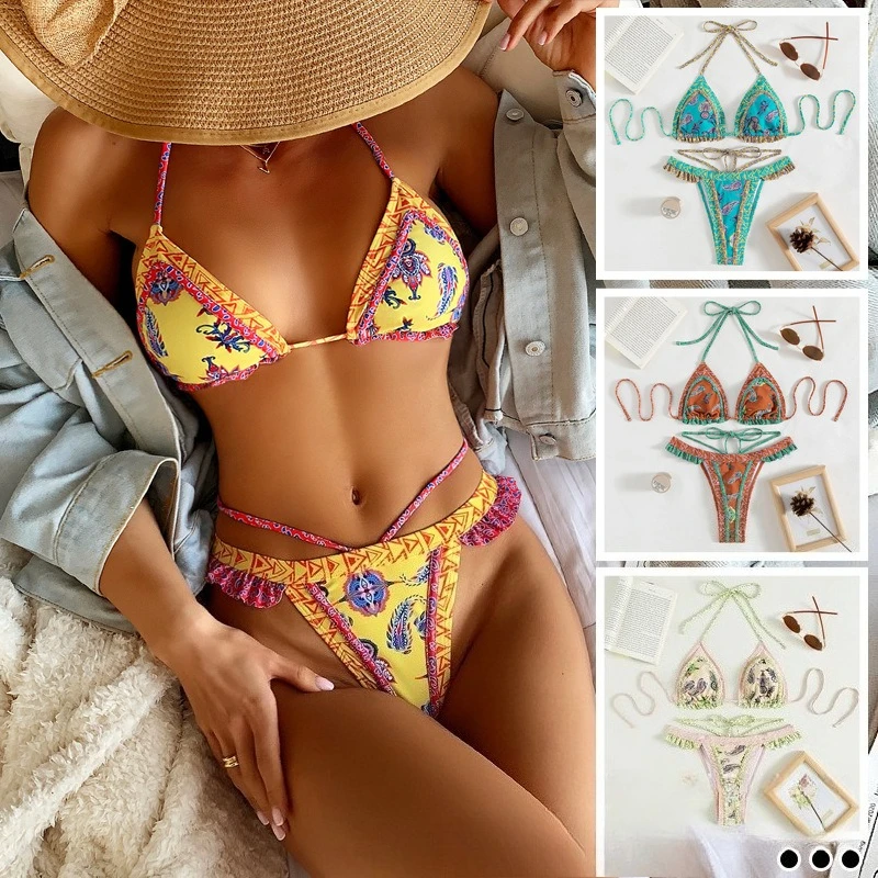 

New Yellow Strap High Beauty Bikini Swimsuit Tight Three Point Sexy Swimsuit with Chest Mat