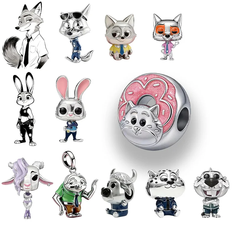 

New Original Charm Beads,Disney Zootopia, Nick Charm&Judy Rabbit Charm&Director Niu,Fit Pendant Bracelet Women Jewelry Gift