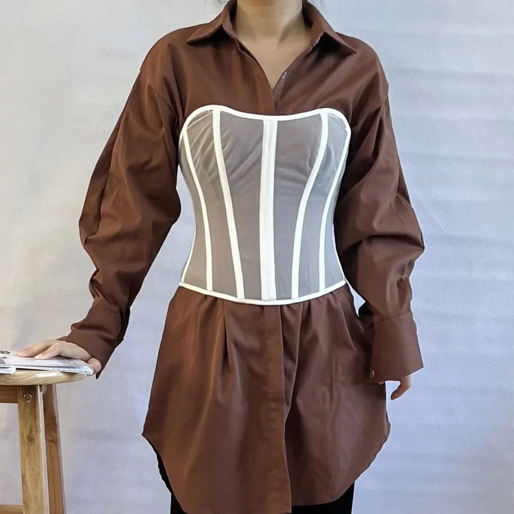 

Сексуальный корсетный топ с прозрачной сеткой и шнуровкой сзади, женский бюстье на талии, винтажный формирователь тела с завышенной талией