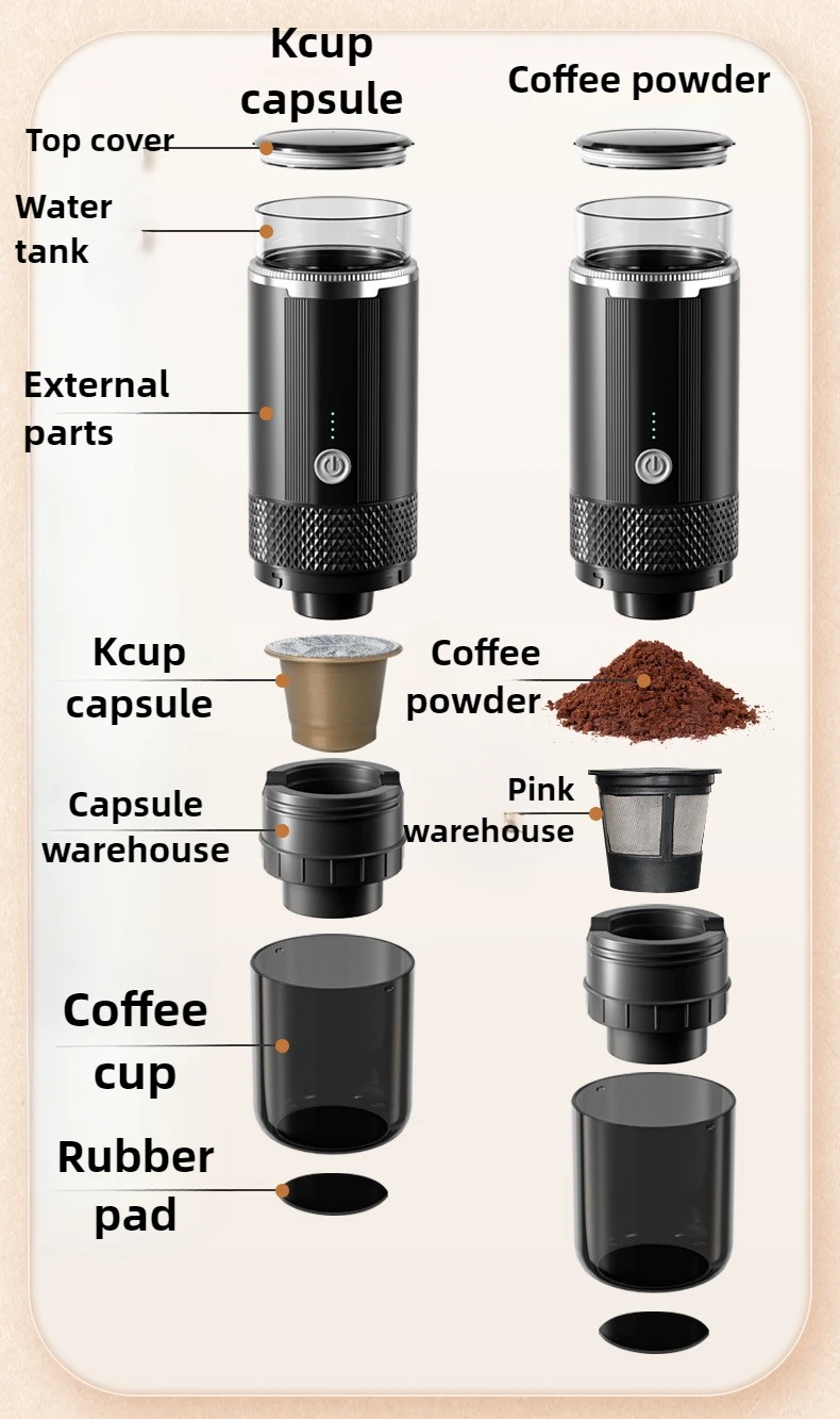 ماكينة القهوة الأمريكية الكهربائية اللاسلكية متعددة الوظائف KCUP ماكينة القهوة بالكبسولات سيارة المنزل في الهواء الطلق ماكينة القهوة المحمولة