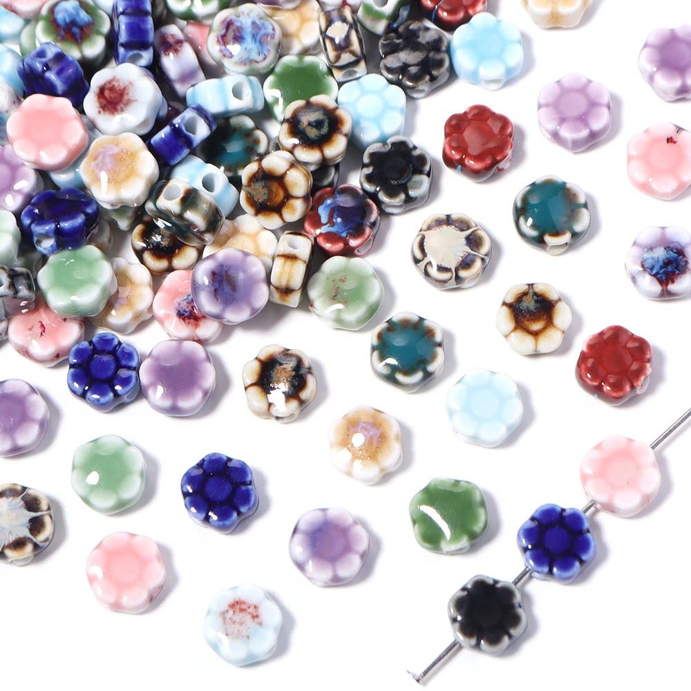 10 Stück/Lot Mini-Gänseblümchen-Keramikperlen mit geradem Loch, lose Abstandshalterperlen für die Schmuckherstellung, DIY-Armband, Halskette, Zubehör