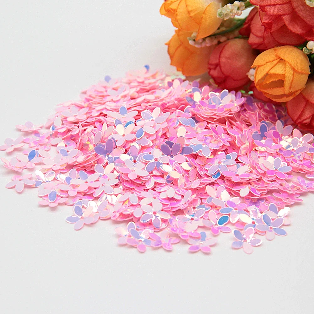 Matte White Transparent Crystal Flower Sequins, 10mm