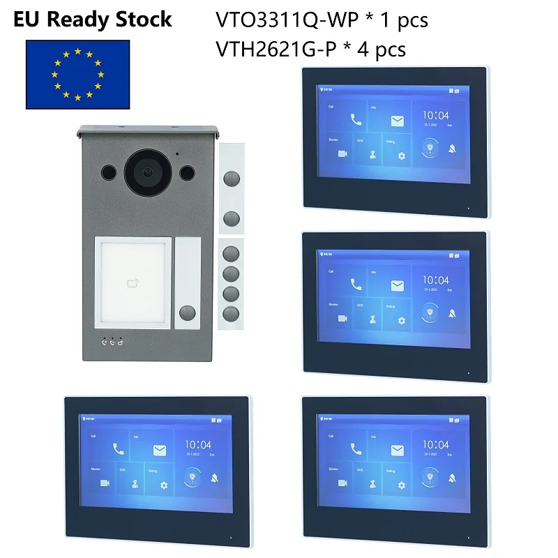 KIT videocitofono IP multilingue DH, VTO3311Q-WP e VTH2621G-P, P2P Cloud, campanello 1, 2 ,4 pulsanti sono regolabili