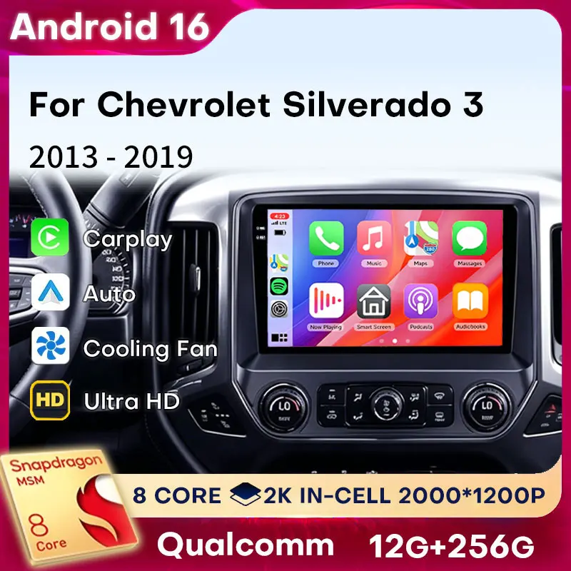 Wireless CarPlay Android Auto For Chevrolet Silverado 3 Gmtk2 2013-2019 Android 16 Stereo Car Radio Head Unit 4G 2 DIN Autoradio