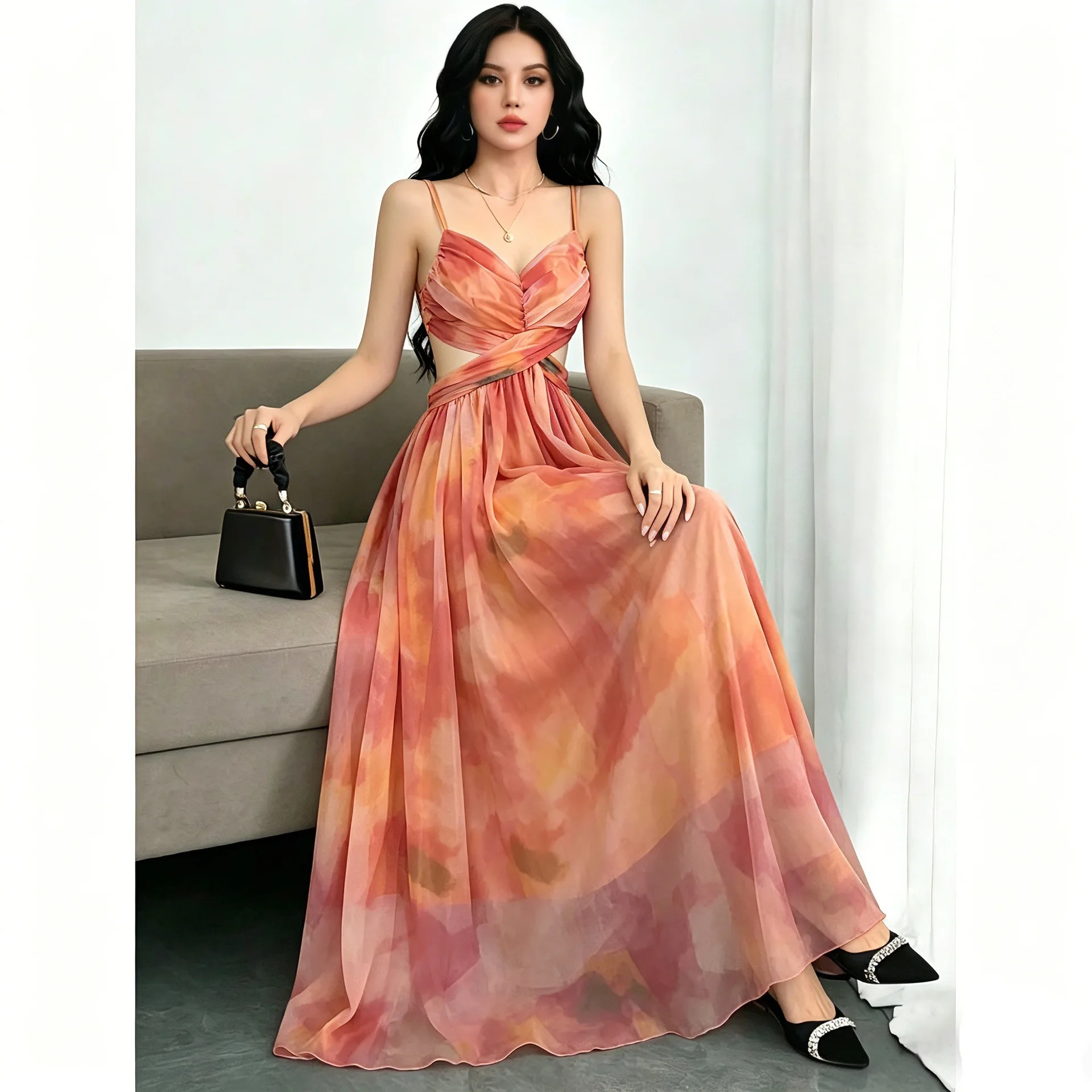 

Seaside Floral Print Sleeveless Dress Summer Maxi Dress Long Flowy Boho Jumpsuit Playsuit Beach Party
