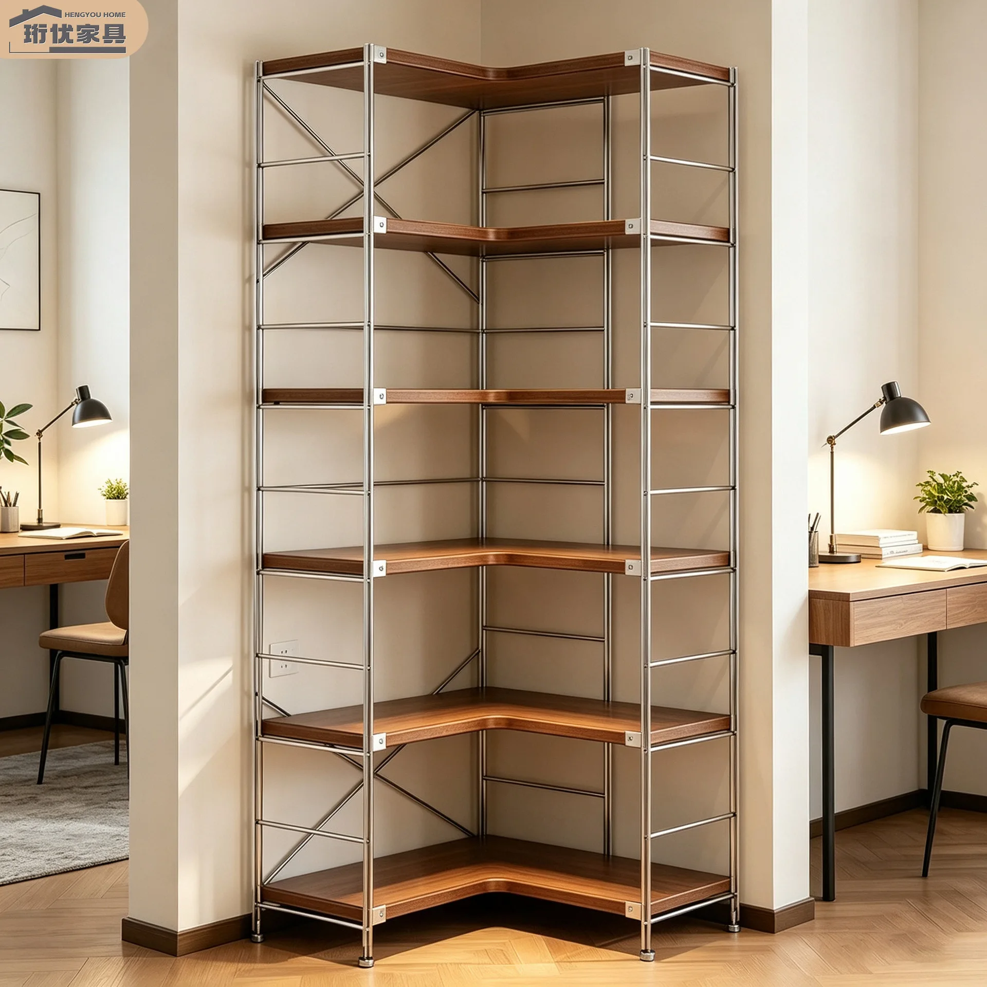 Japanese L-shaped multi-layer corner rack optical axis floor-to-ceiling corner storage rack household living room study