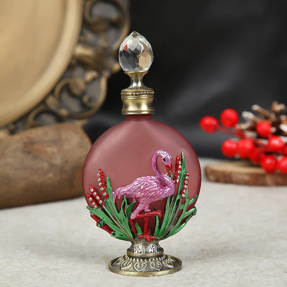 

1pc Anti-drop for Perfume Bottle 30ml 3D Enamel Crane Bird Clear Crystal Cap Refillable Empty Bottle