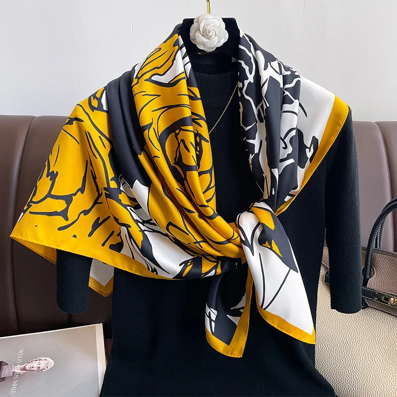 Design Luxury Print Twill Silk Square Scarf for Women Headband Shawl Fashion Wraps Hijab Neckerchief Headscarf Foulard Bandana