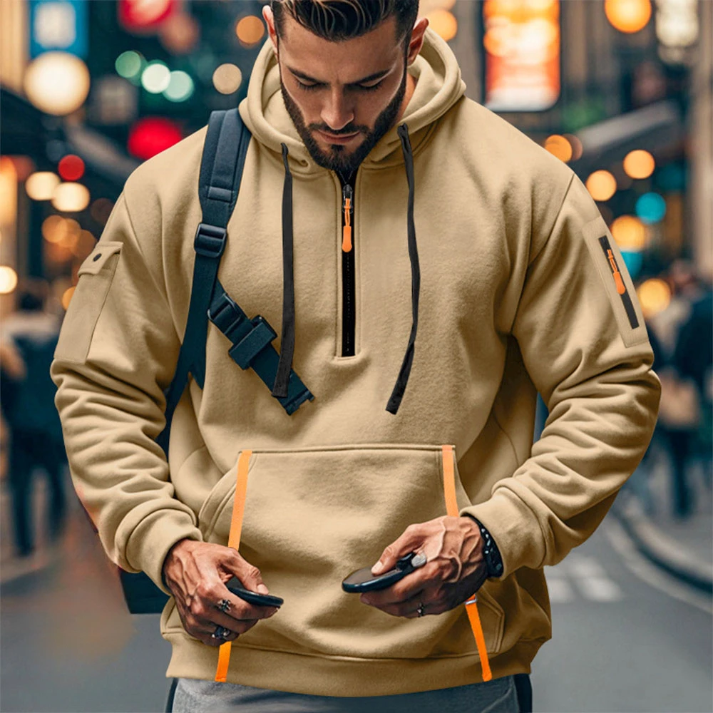 

Men's hooded sweatshirt street wear autumn/winter punk style arm pocket zipper hooded sweatshirt men's style