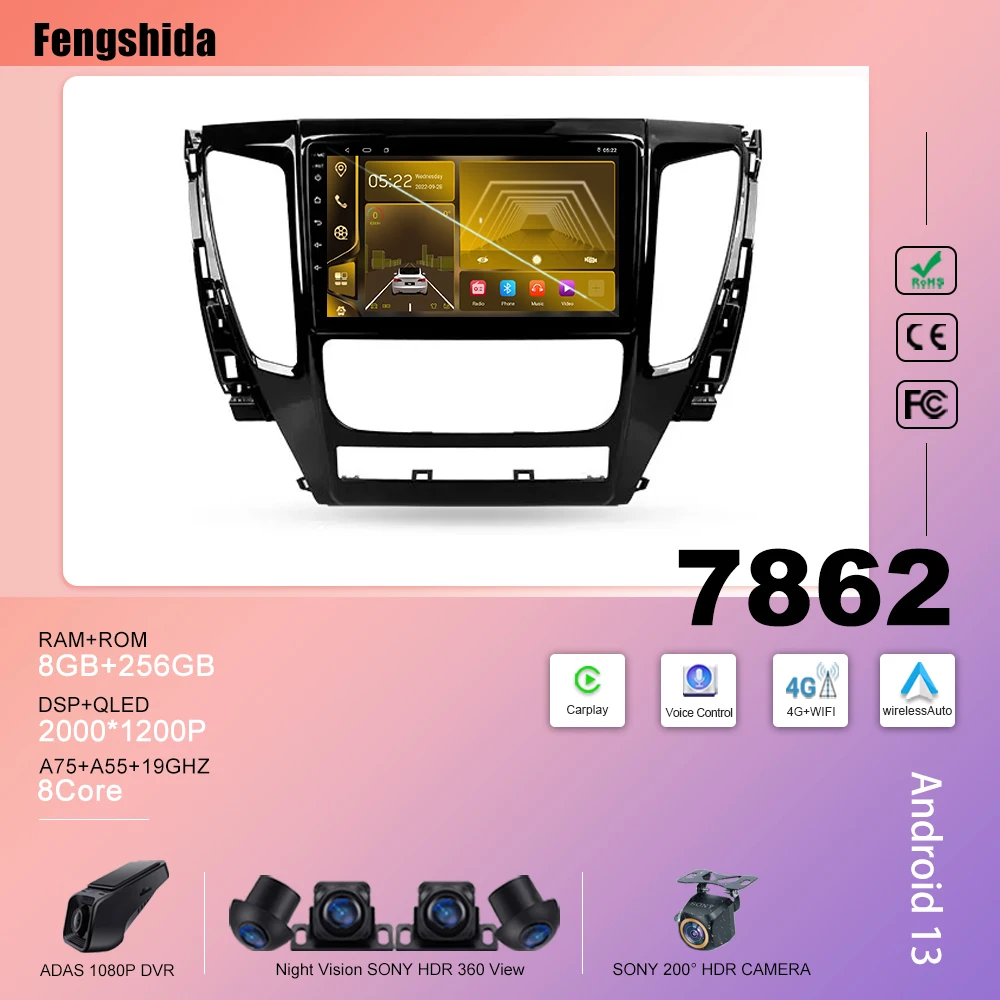 

Car Radio For Mitsubishi Pajero Sport 3 2016 - 2018 GPS Navigation Dash Cam Touch Screen Rear Camera Wifi Carplay 7862 5G DSP BT