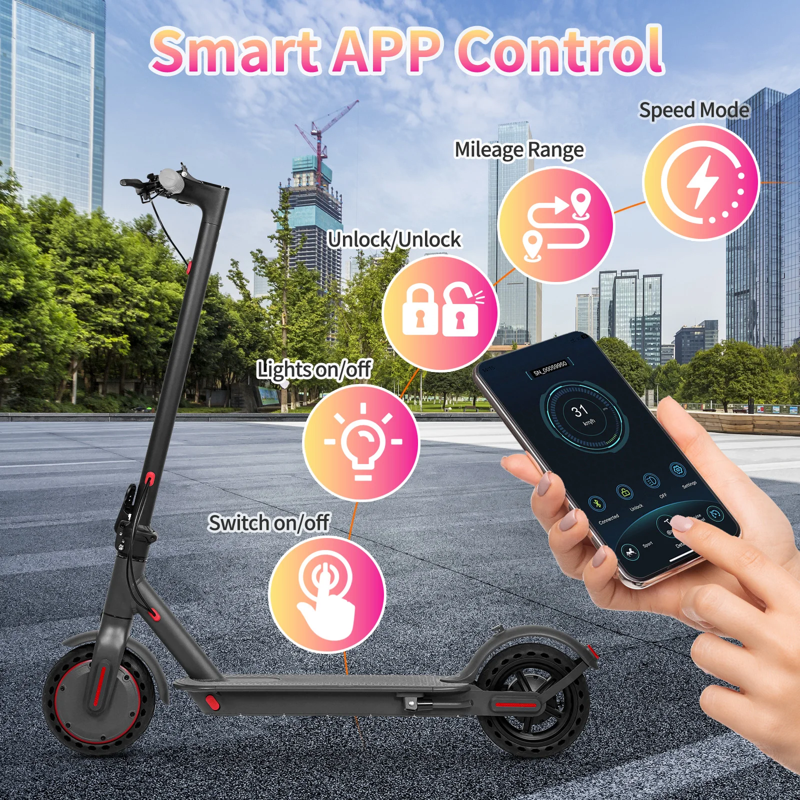 AOVOPRO Y1PLUS Elektroroller Leistungsstarker Motor 36V 10,5AH Großkapazitätsbatterie 35KM Reichweite 8,5-Zoll-Reifen mit Smart-App Kick City Commuter E-Scooter – Detail 17