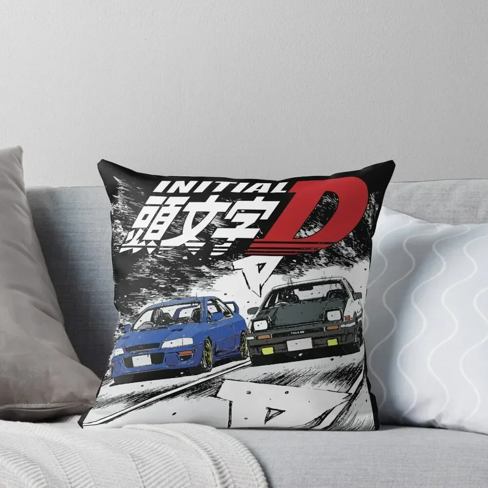 Initial D - Mountain Drift Racing Tandem Takumi Fujiwara AE86 vs Bunta Fujiwara GC8 Chase Throw Pillow Pillow Decor pillow