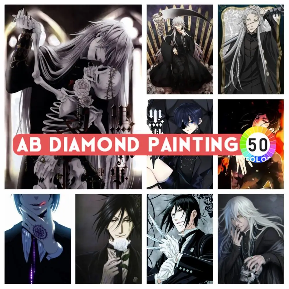 DIY Anime AB Diamond Embroidery Painting Black Butler Mosaic Rhinestone Picture Cross Stitch Craft Puzzles Wall Art Home Decor