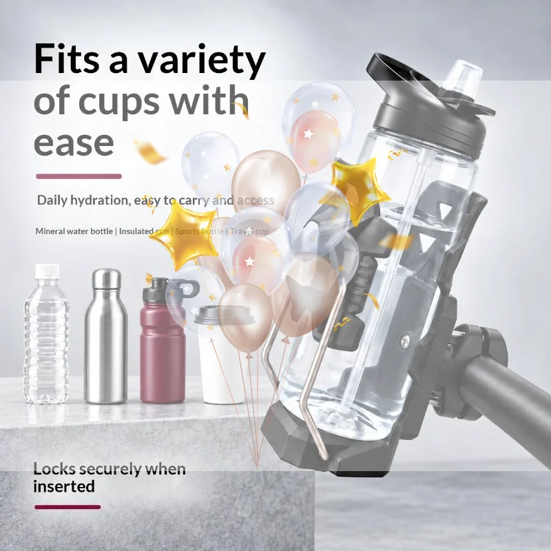 Anti-Theft Adjustable Motorcycle Cup Holder Universal Fit Water Bottle Rack for Bike Scooter ATV Off-Road Riding