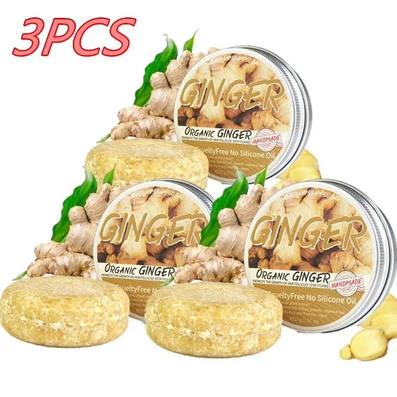 

3PCS Ginger Polygonum Soap Shampoo Soap Cold Processed Soap Hair Shampoo Bar Pure Plant Hair Shampoos Hair Care