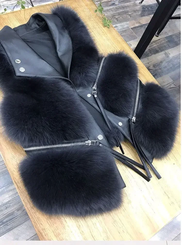 2024 Autumn Winter Patchwork Fur Women's Vest Short Coat Slim Fashion Versatile