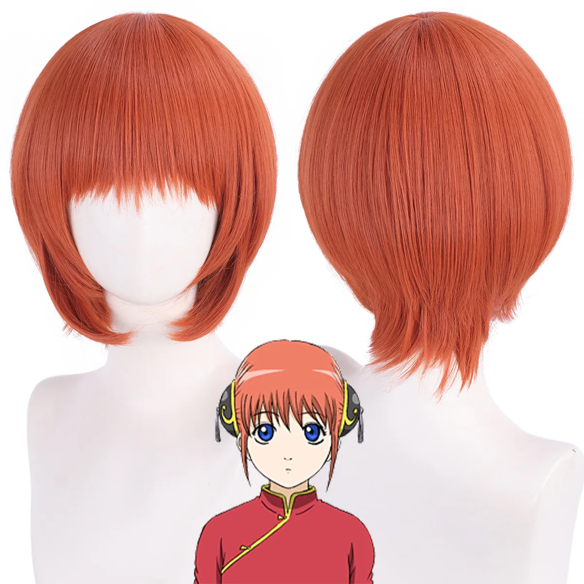 

Anime Gintama Cosplay Kagura Wig Short Orange Wigs Heat Resistant Synthetic Hair Kagura Headwear Hair Clips Prop + Free Wig Cap