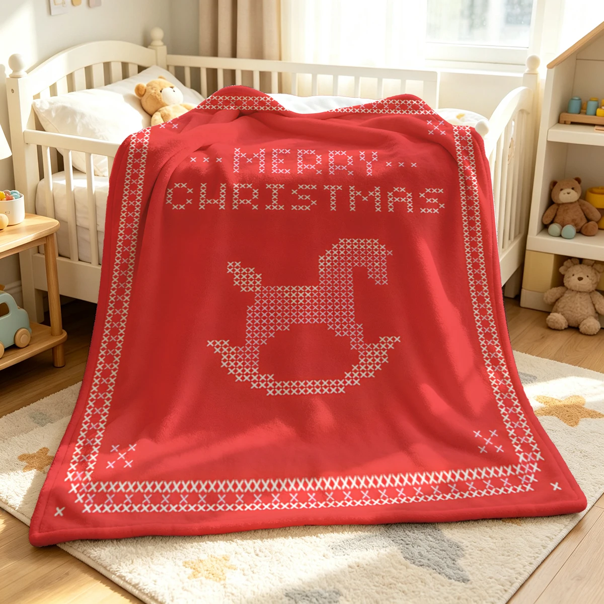 Red Pixel Candy Cane Winter Summer Flannel Blanket Throw Fleece Soft Fuzzy Plush Cozy Fleece Blankets for Sofa Ideal Gifts
