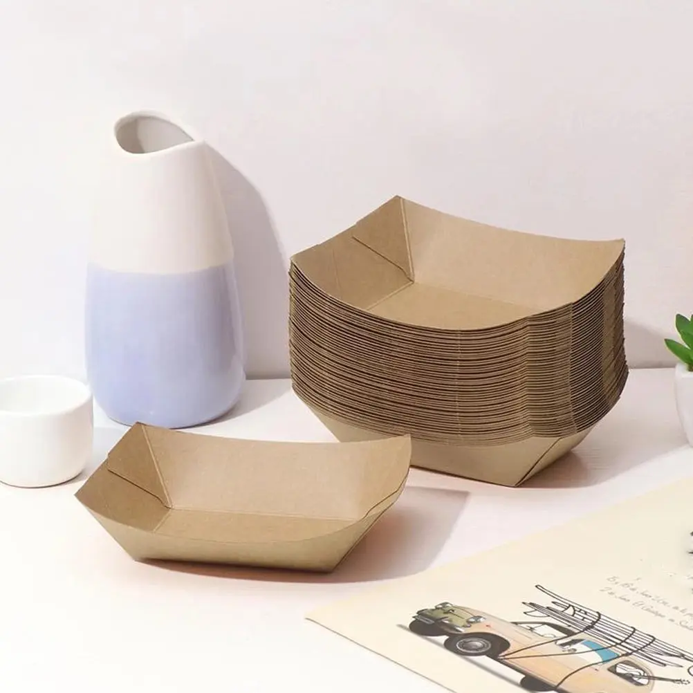 

50pcs Kraft Paper Snack Plates Safe Food Storage Desserts Party Gathering Trays Environmentally Friendly