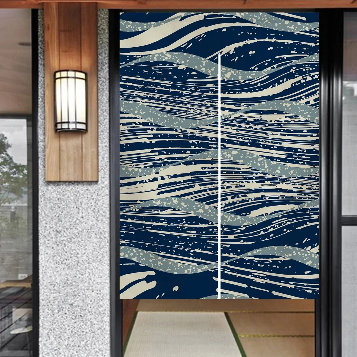 Door Curtain Japanese Noren Deep Blue Waves Door Curtain Room Partition Kitchen Decoration Poster Hanging Curtain